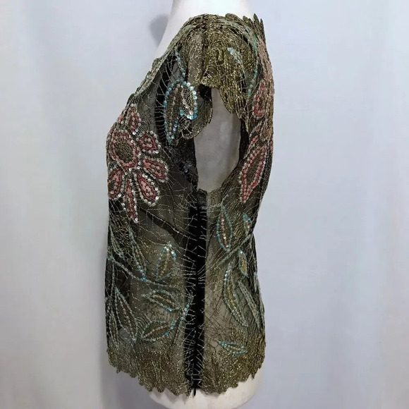 Layering Mesh Embroidered and Sequins Blouse Women M - Picture 5 of 10